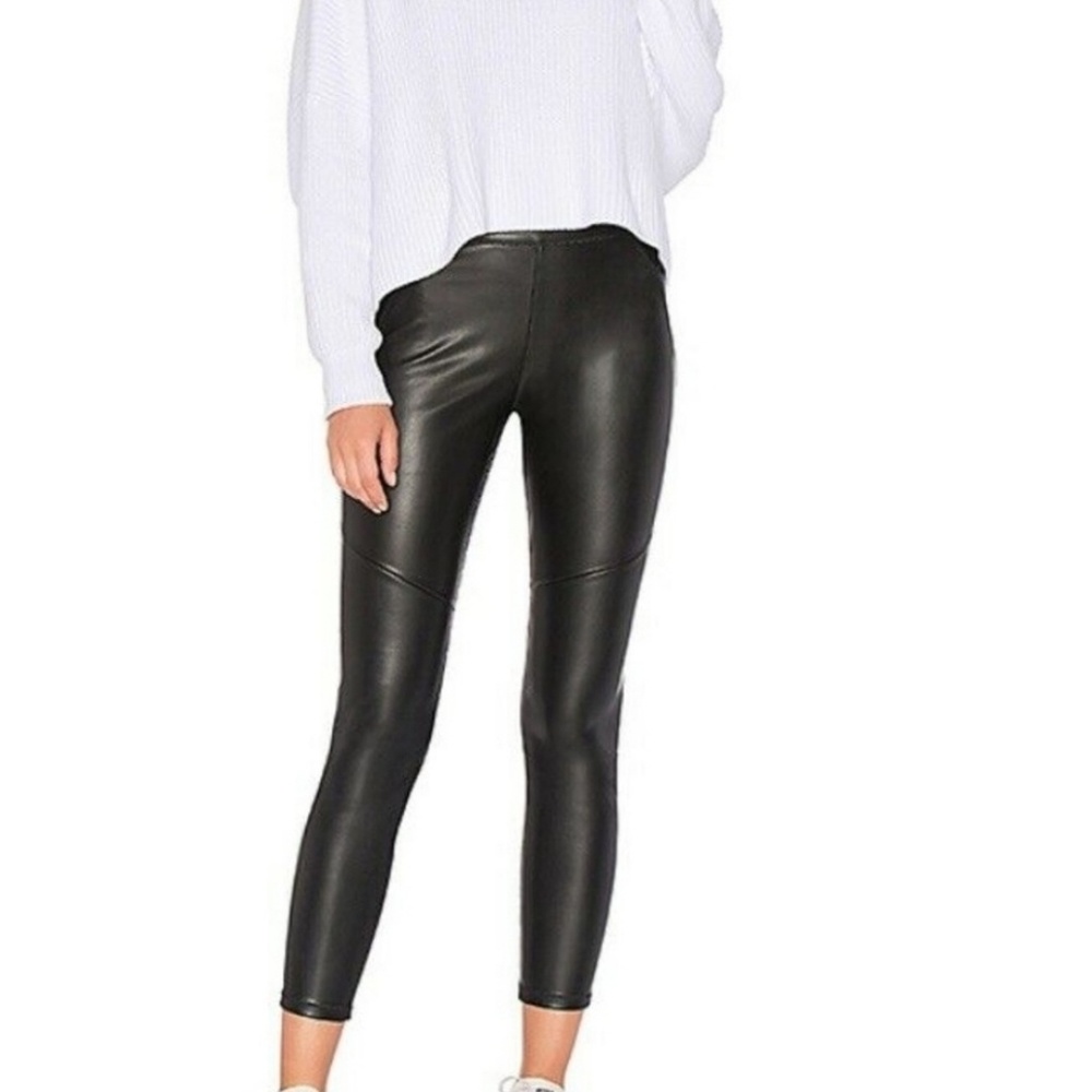 Free People black vegan stretch leather leggings